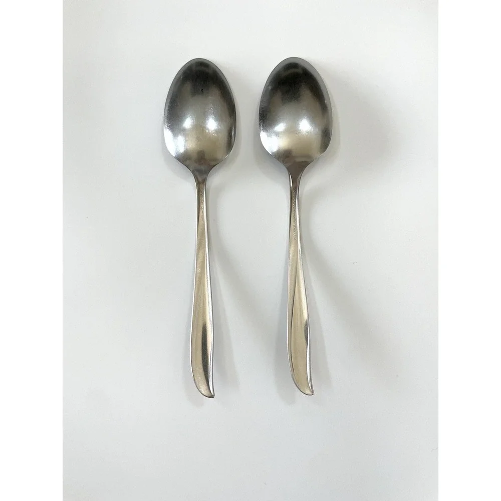 Oneida Community Twin Star Serving Spoons Set of 2 Atomic MCM Silverware